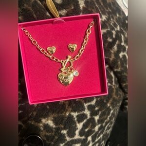 Juicy Couture Gold Heart Necklace and Earring Set